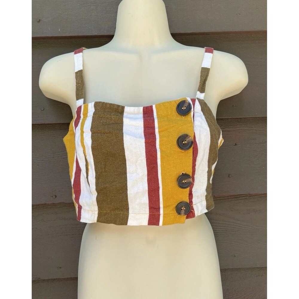 Coastal Cowgirl Boho Striped Linen Blend Crop Top Timing Festival Summer Small